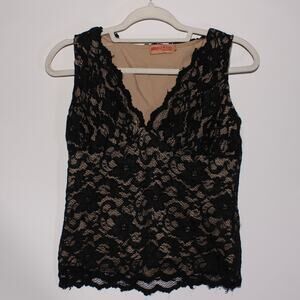 Y2K Bisou Jeans Beige And Black Lace Tanktop Size L